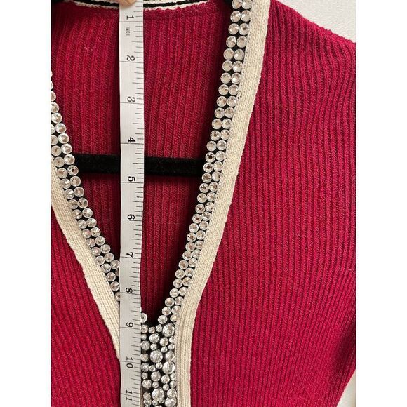 Vintage Womens Long Sleeve Embellished Stones Ribbed Stretch Skater Dress Red - Picture 3 of 10